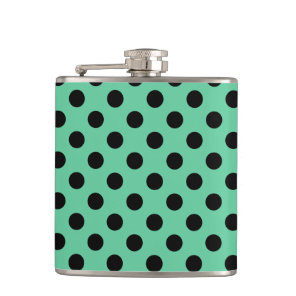 Black polka dots on mint green hip flask