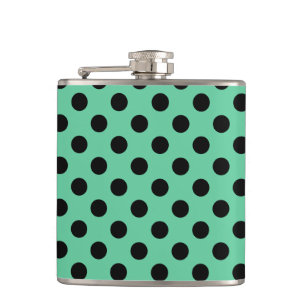 Black polka dots on mint green hip flask