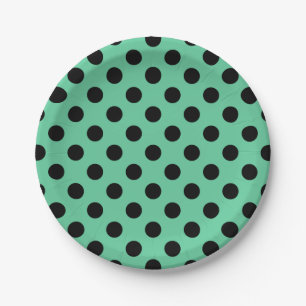 Black polka dots on mint green paper plates