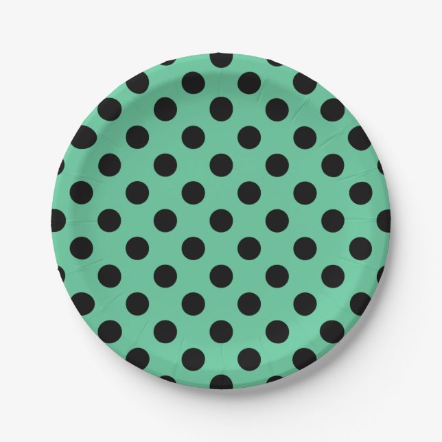 Black polka dots on mint green paper plates (Front)