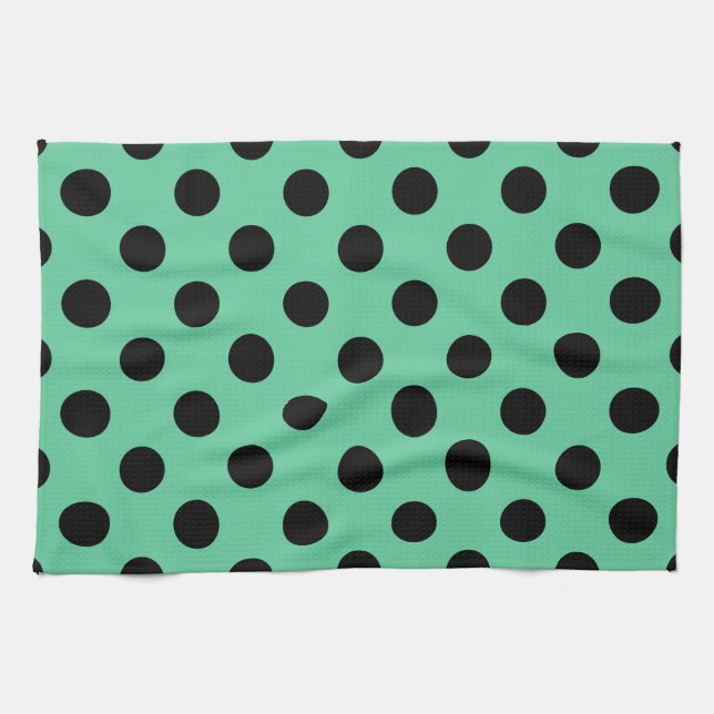 Black polka dots on mint green towel (Horizontal)