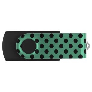 Black polka dots on mint green USB flash drive