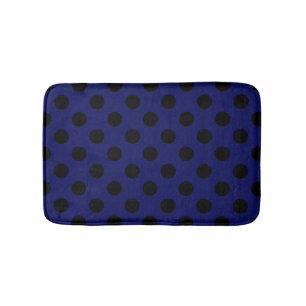 Black polka dots on navy blue bathroom mat