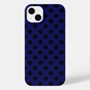 Black polka dots on navy blue iPhone 14 plus case
