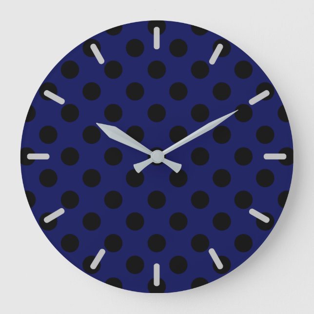 Black polka dots on navy blue large clock (Front)