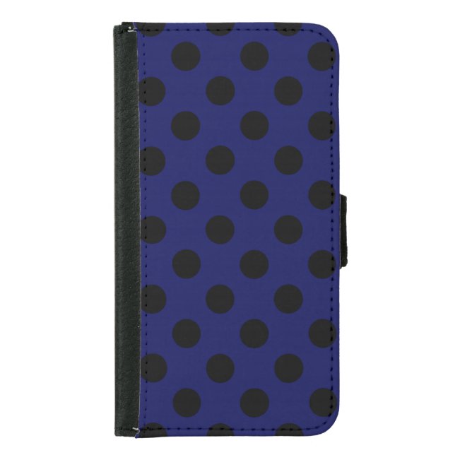 Black polka dots on navy blue  samsung galaxy wallet case (Front)