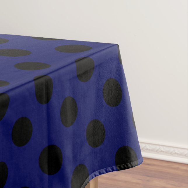 Black polka dots on navy blue tablecloth (In Situ)