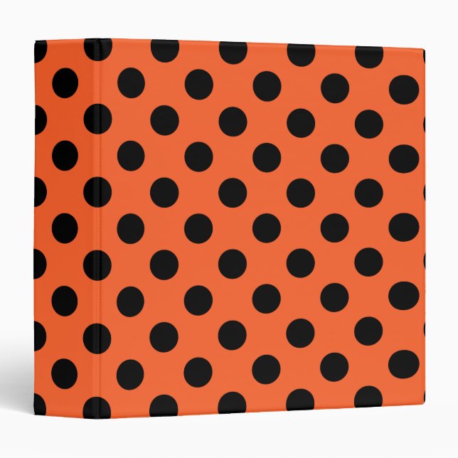 Black polka dots on orange 3 ring binder (Front/Spine)