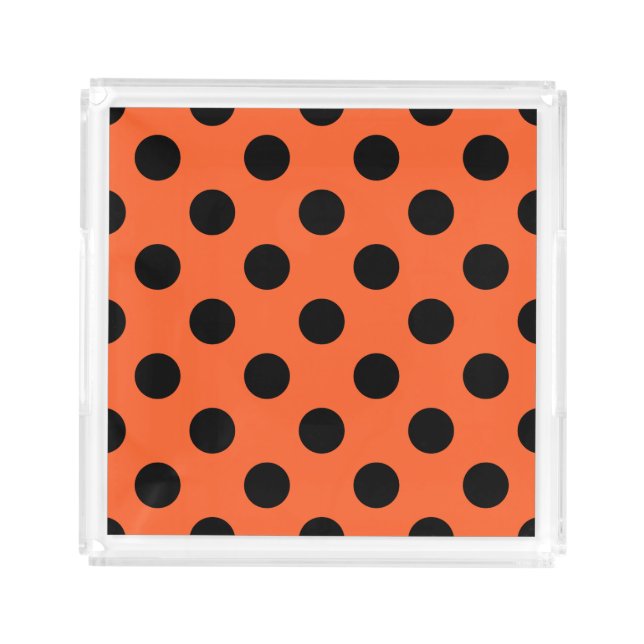 Black polka dots on orange acrylic tray (Front)
