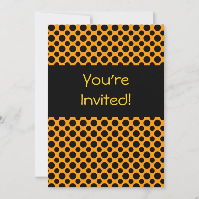 Black Polka Dots on Orange Custom Invitaton Invitation (Front)