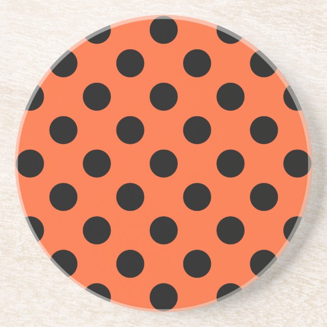 Black polka dots on orange drink coaster (Front)