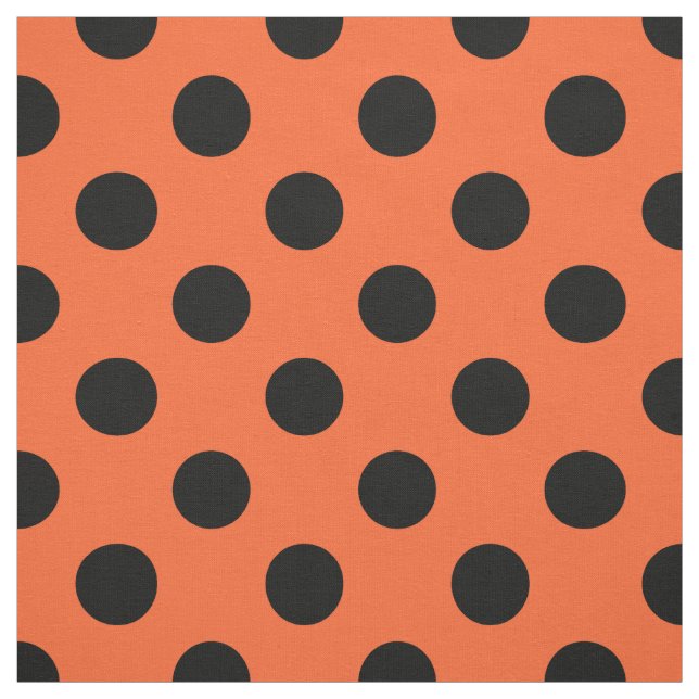 Black polka dots on orange fabric (Swatch)