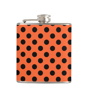 Black polka dots on orange hip flask