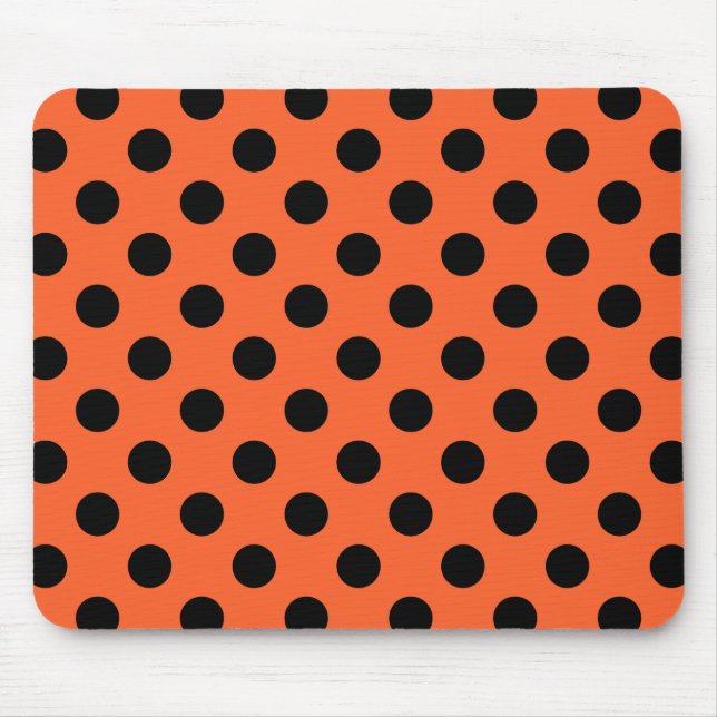 Black polka dots on orange mouse pad (Front)