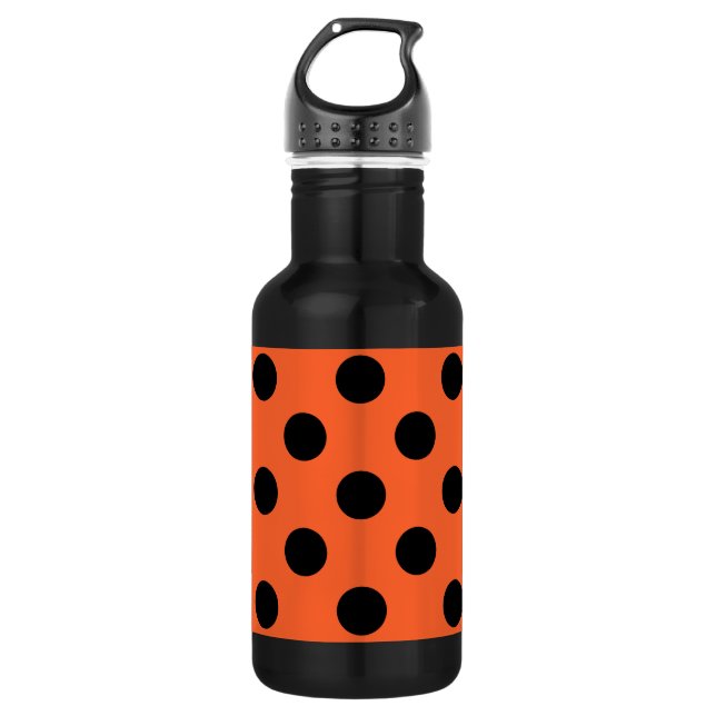 Black polka dots on orange water bottle (Front)