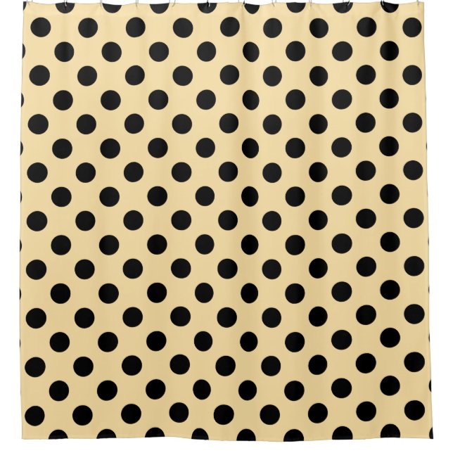 Black polka dots on pale yellow shower curtain (Front)