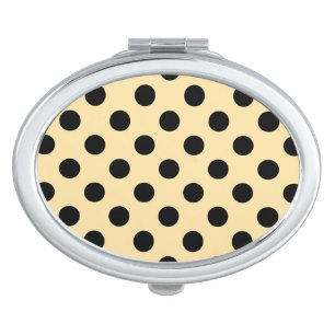 Black polka dots on pale yellow vanity mirror