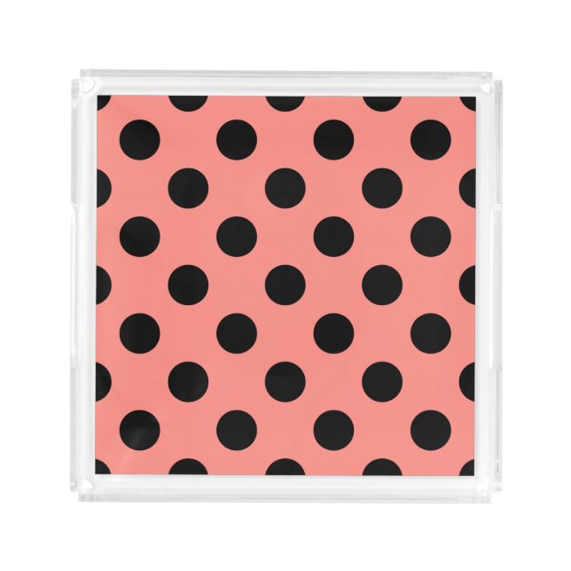 Black polka dots on peach acrylic tray (Front)