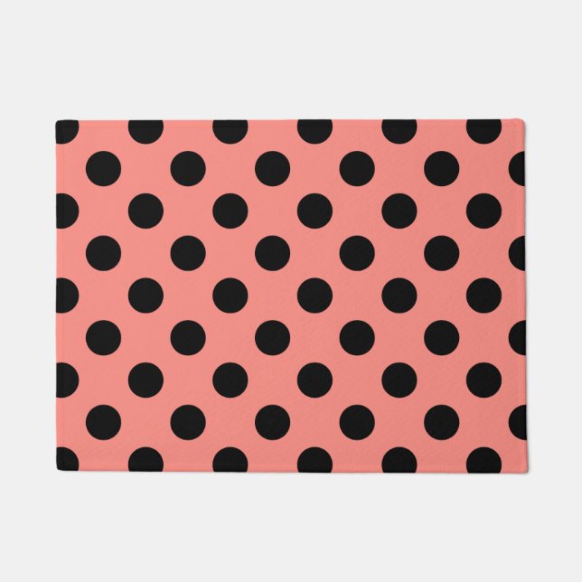 Black polka dots on peach doormat (Front)
