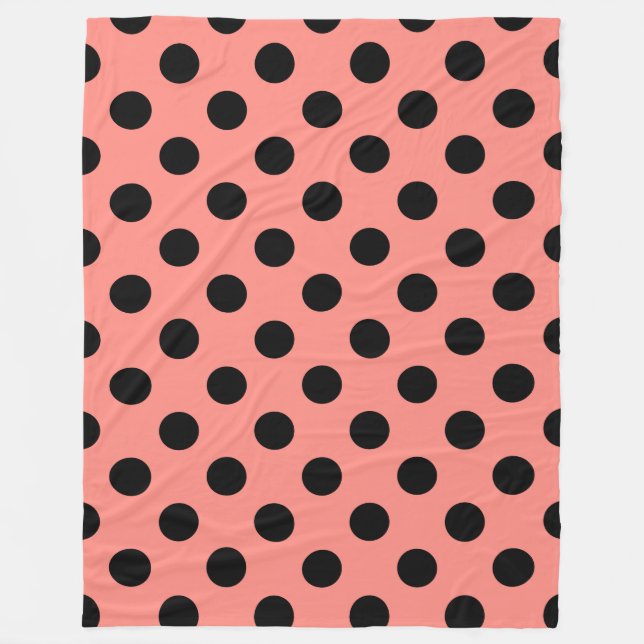 Black polka dots on peach fleece blanket (Front)