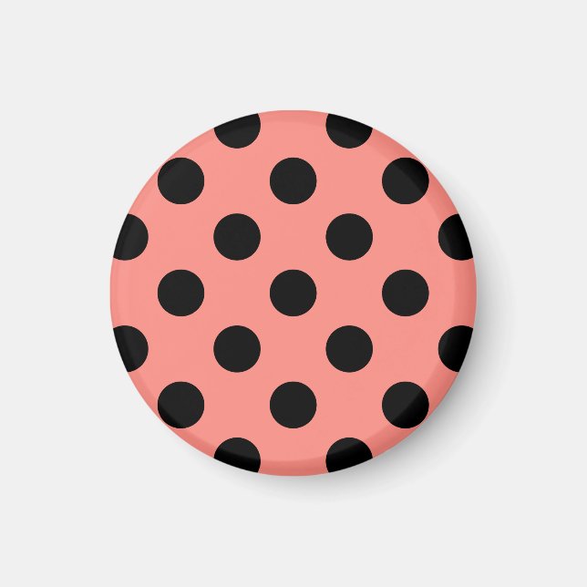 Black polka dots on peach magnet (Front)