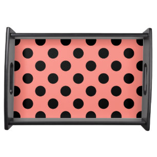 Black polka dots on peach serving tray