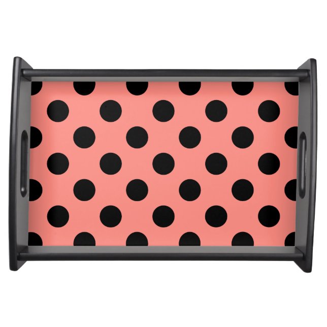 Black polka dots on peach serving tray (Front)