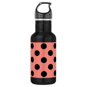 Black polka dots on peach stainless steel water bottle