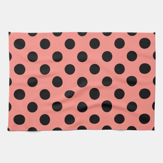 Black polka dots on peach towel (Horizontal)