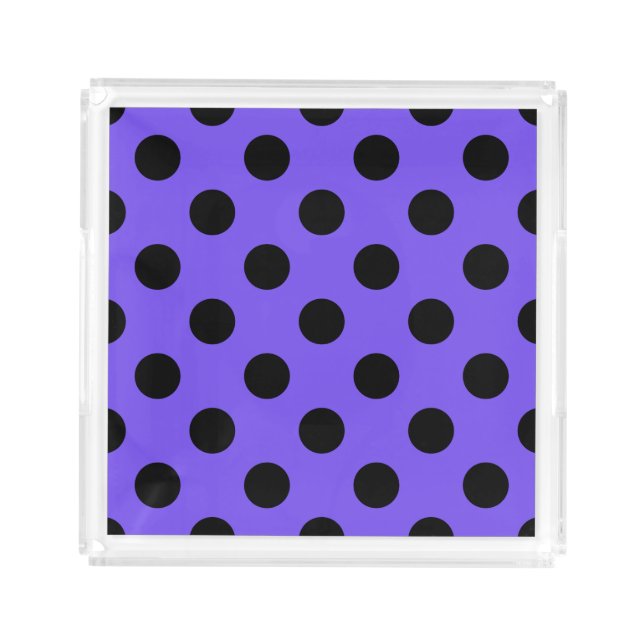 Black polka dots on periwinkle acrylic tray (Front)