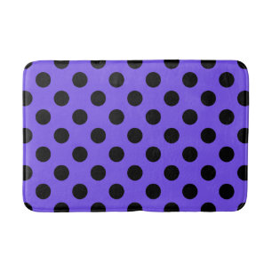 Black polka dots on periwinkle bathroom mat