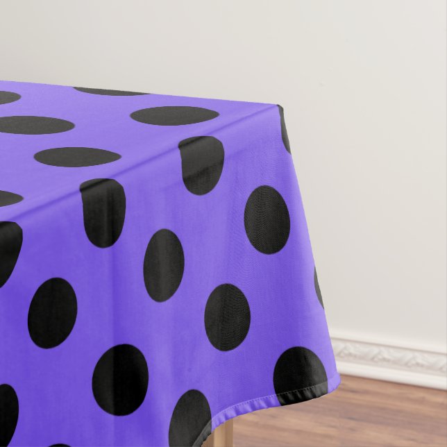 Black polka dots on periwinkle tablecloth (In Situ)