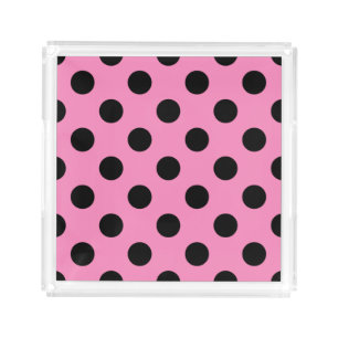 Black polka dots on pink acrylic tray