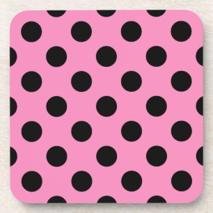 Black polka dots on pink drink coaster