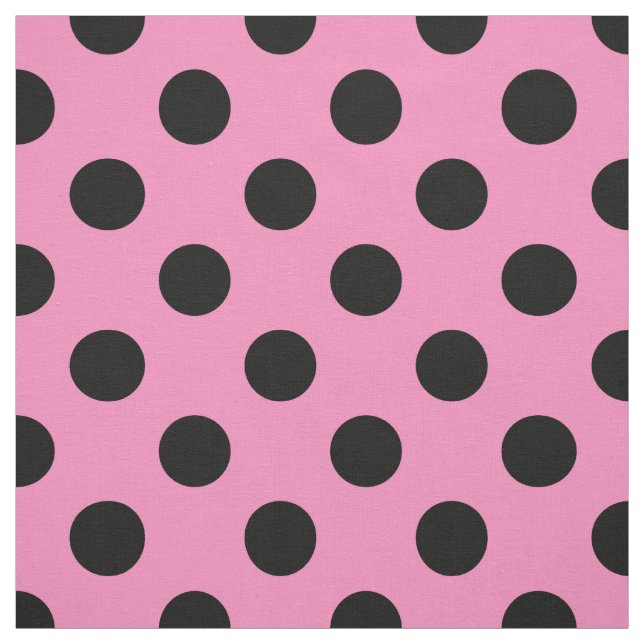 Black polka dots on pink fabric (Swatch)