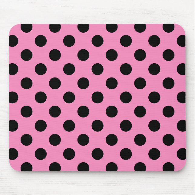 Black polka dots on pink mouse pad (Front)