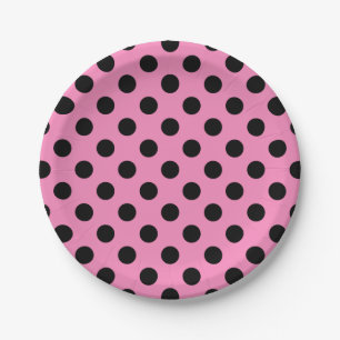 Black polka dots on pink paper plates