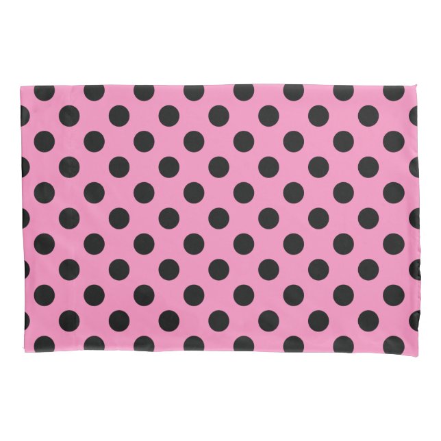 Black polka dots on pink pillow case (Front)