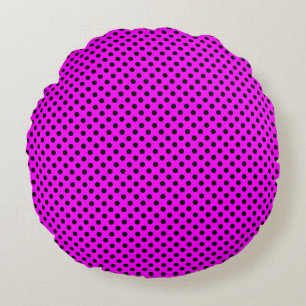 Black Polka Dots on Pink Round Pillow