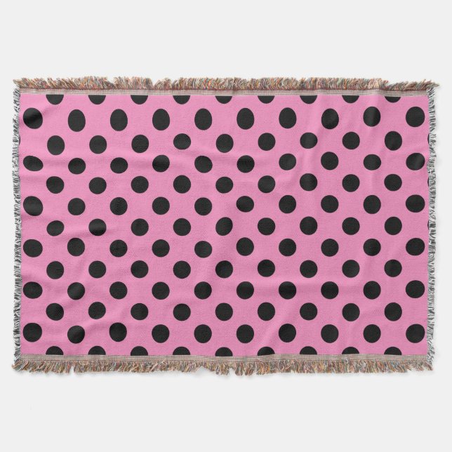 Black polka dots on pink throw blanket (Front)
