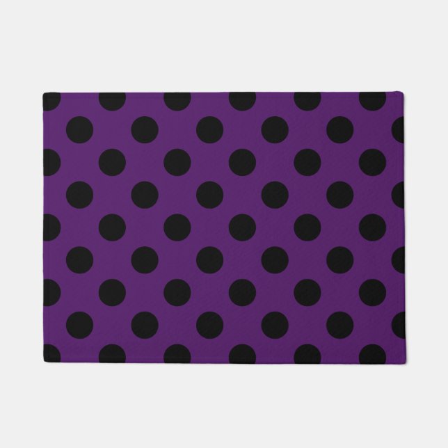 Black polka dots on plum purple doormat (Front)