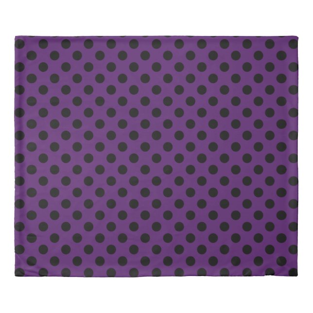 Black polka dots on plum purple duvet cover (Front)