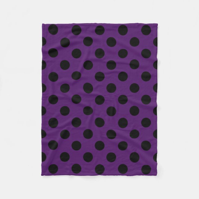 Black polka dots on plum purple fleece blanket (Front)