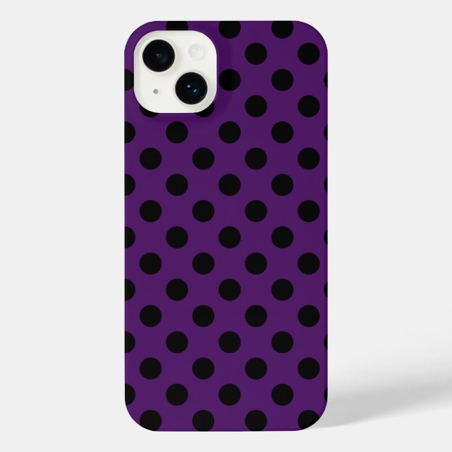 Black polka dots on plum purple iPhone case (Back)