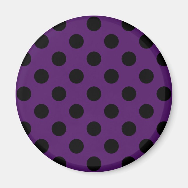Black polka dots on plum purple magnet (Front)