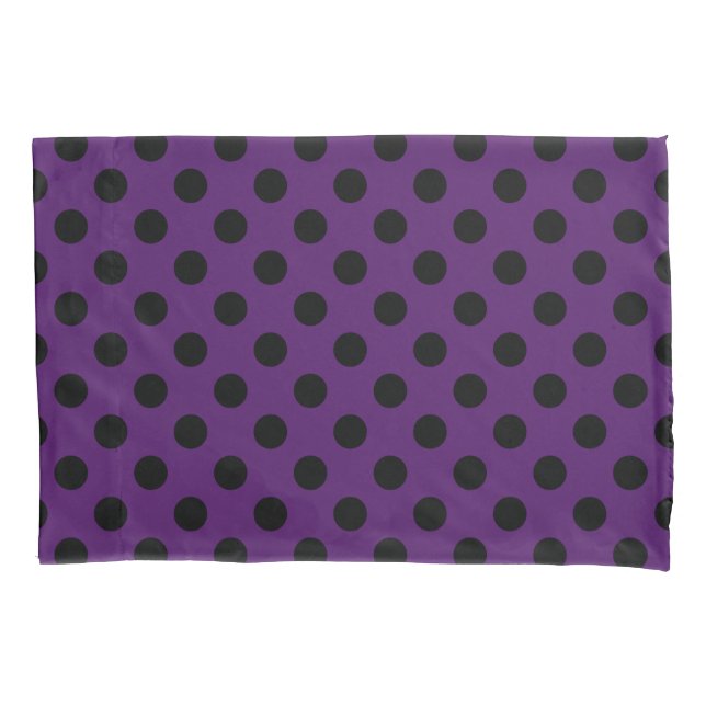 Black polka dots on plum purple pillow case (Front)