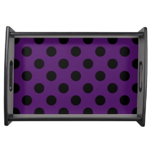 Black polka dots on plum purple serving tray