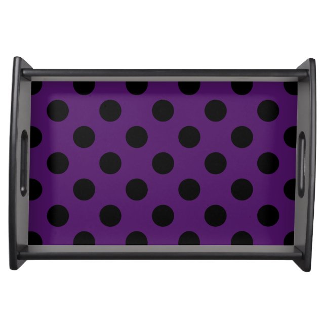 Black polka dots on plum purple serving tray (Front)