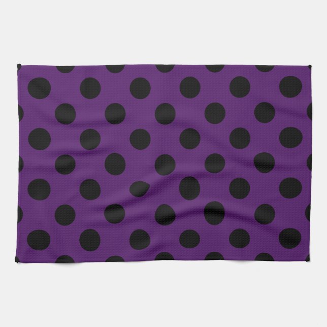 Black polka dots on plum purple towel (Horizontal)