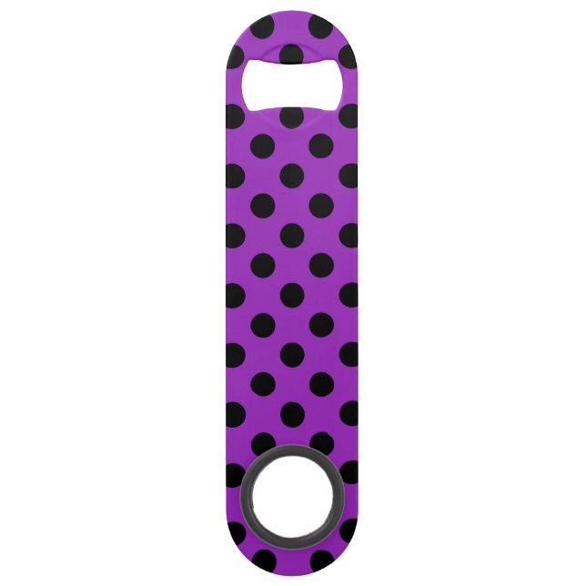 Black polka dots on purple speed bottle opener (Front)